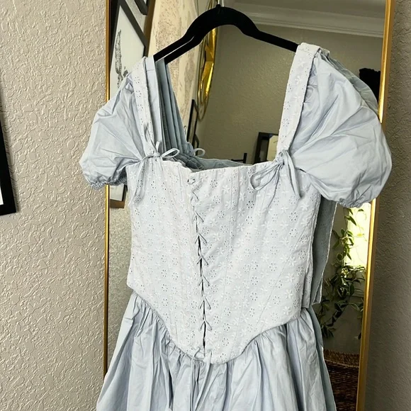 House of CB 'Maribel' Soft Blue Broderie Corset Mini Dress NWOT - Picture 8 of 9